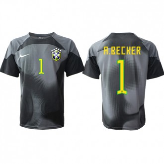 Brasilien Alisson Becker #1 Målvakt Hemmatröja VM 2022 Korta ärmar